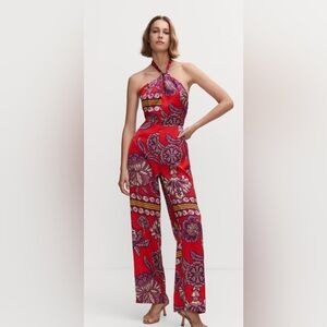 Mango Red and Purple Paisley Jumpsuit